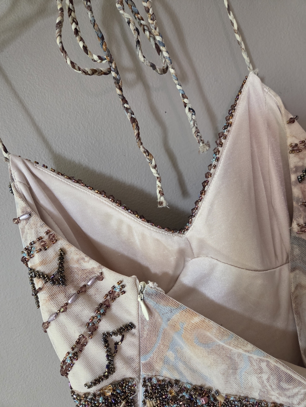 Sue Wong Ivory and Taupe Beaded Halter Midi Dress - Picture 6 of 16